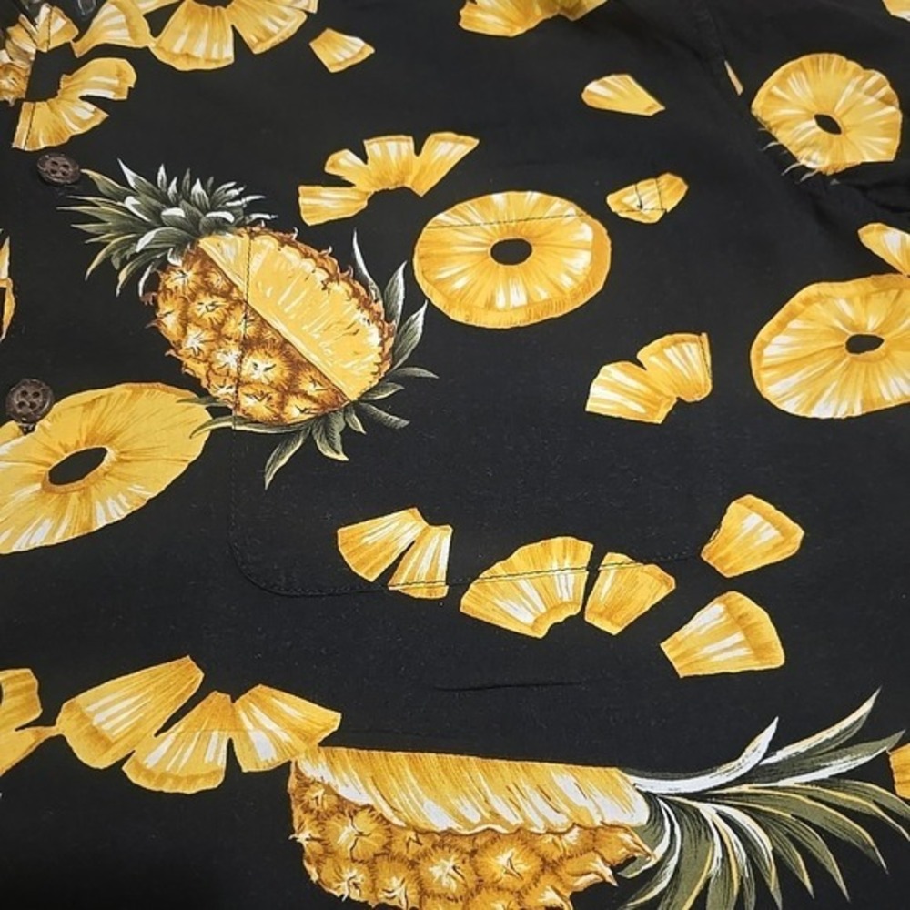 REYN SPOONER Men's Golden Juicy‎ Pineapple Hawaiian Aloha Shirt Black L - Picture 4 of 7